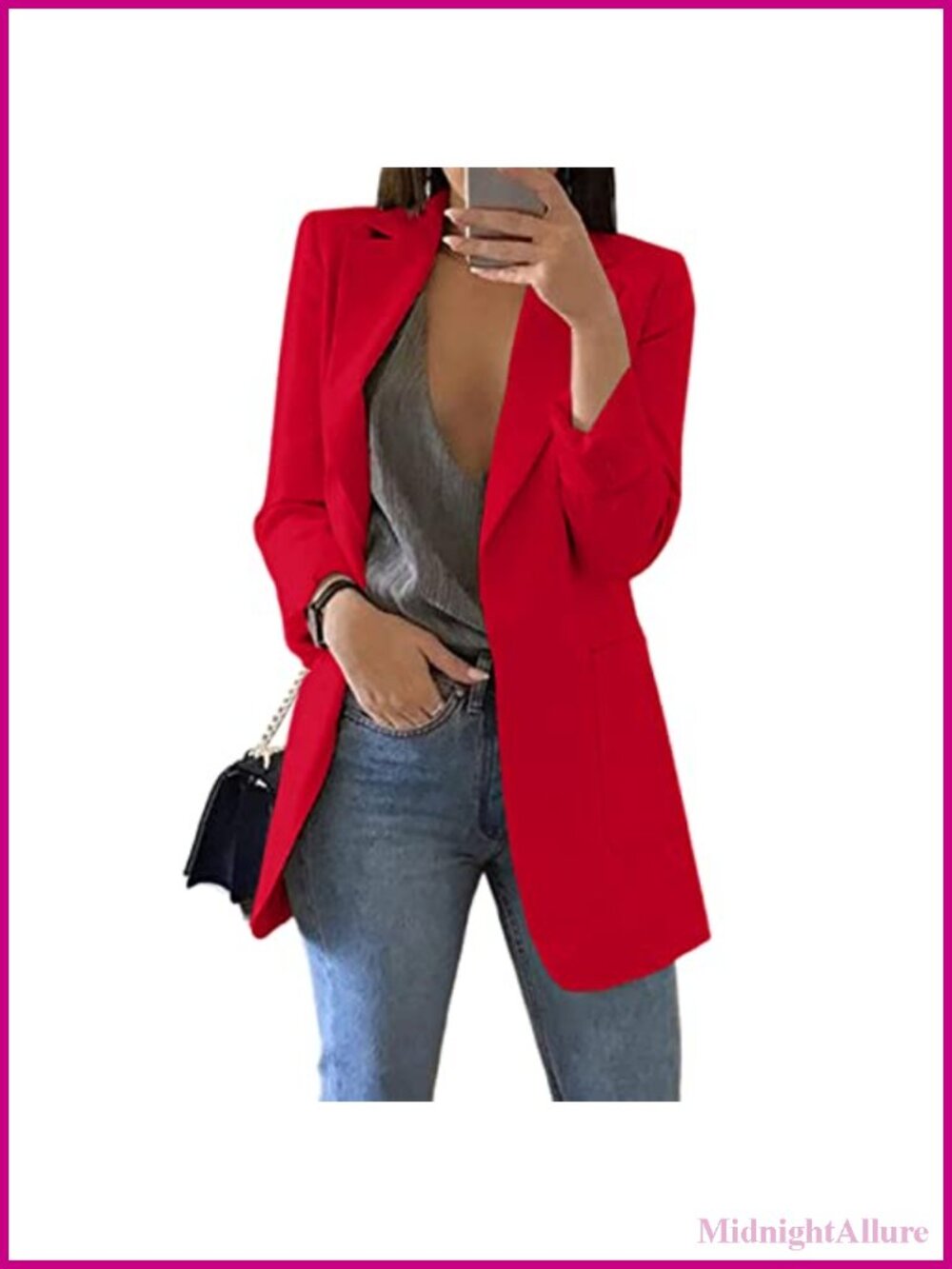 Womens Long Blazer Open Front Business Casual Jacket Polyester Blend